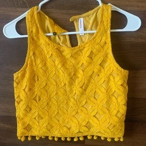 Xhiliration tank top w/ floral design && poms.